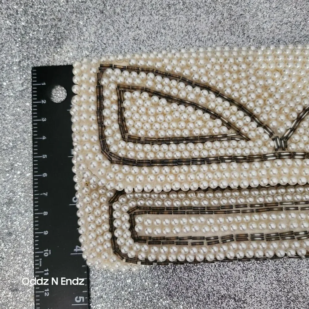 Vintage Beaded White Pearl Evening Clutch Purse With Snap‎ Closure